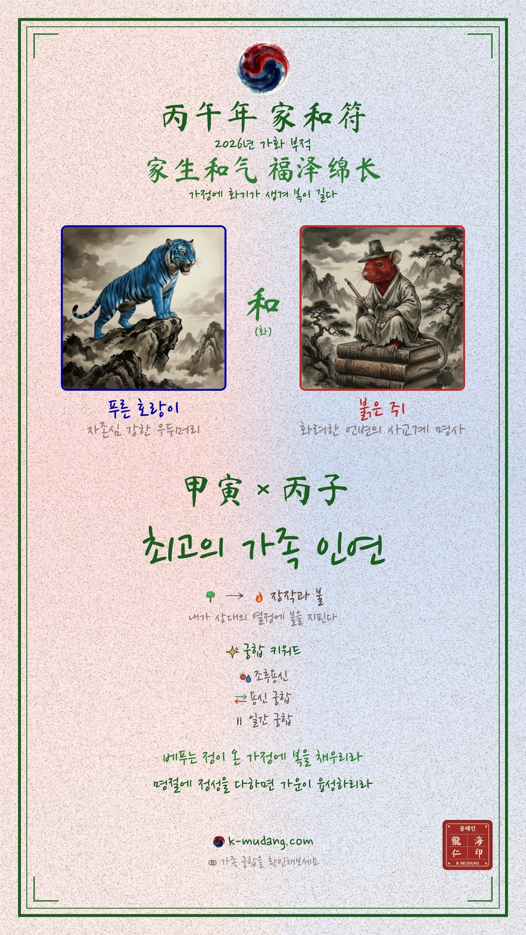 진 × 가상의 아미 궁합 수호 부적 — K-무당 (샘플)