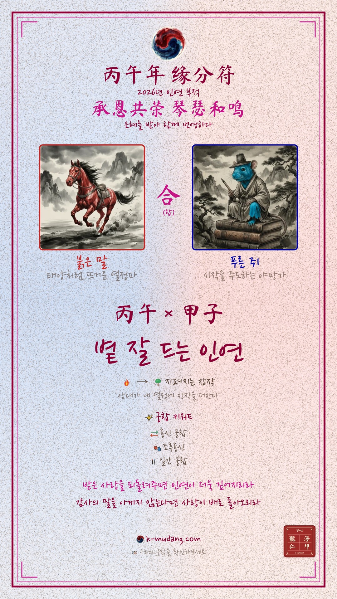 정국 × 갑자 일주 여성 궁합 수호 부적 — K-무당 (샘플)