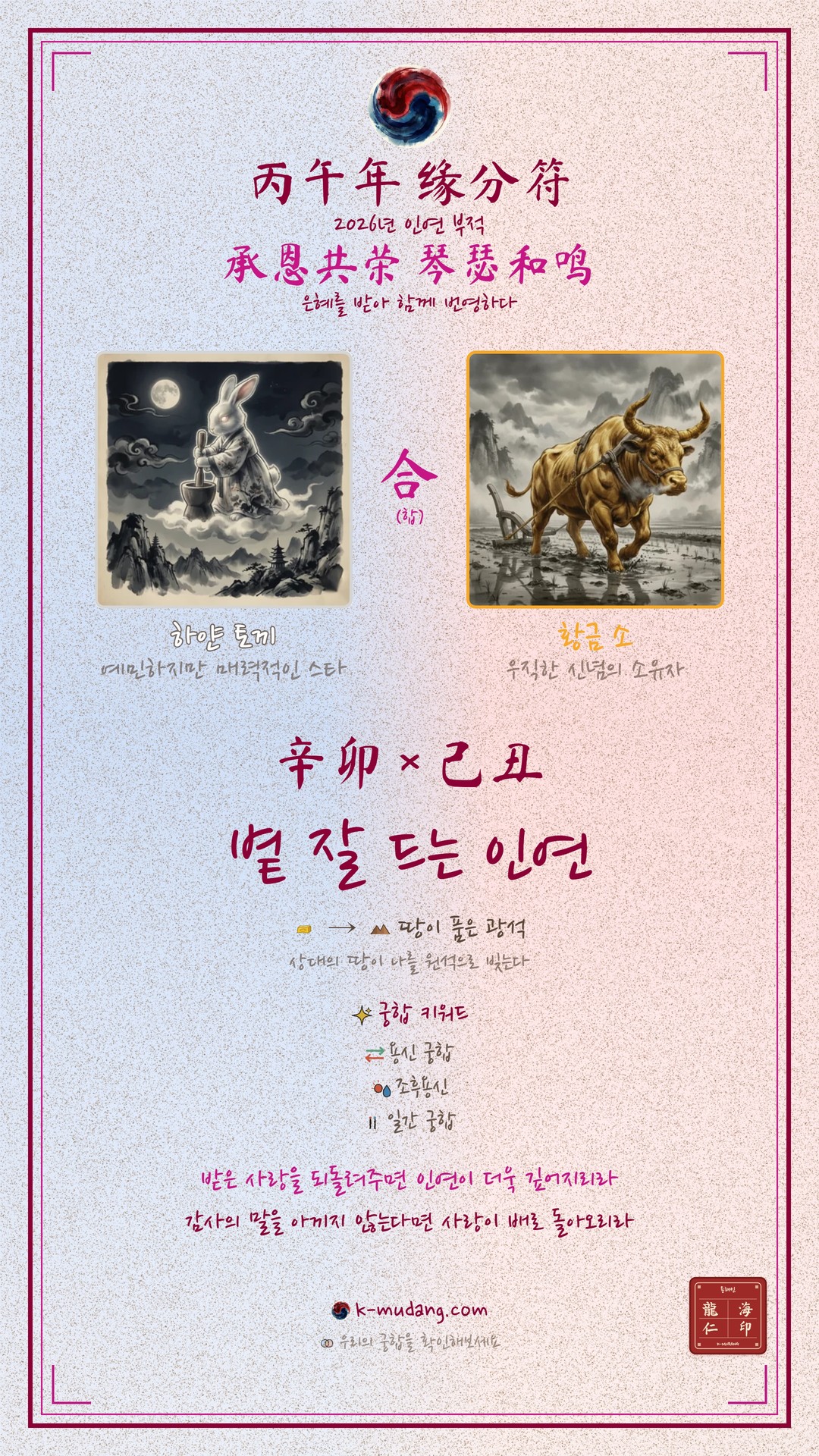원희 × 가상의 상대 궁합 수호 부적 — K-무당 (견본)